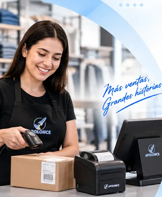 Operación en tienda física con escáner, punto de venta y preparación de pedidos